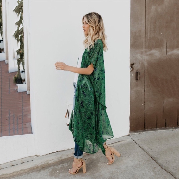 Palm Leaf Kimono Duster Cover Up - Picture 2 of 8